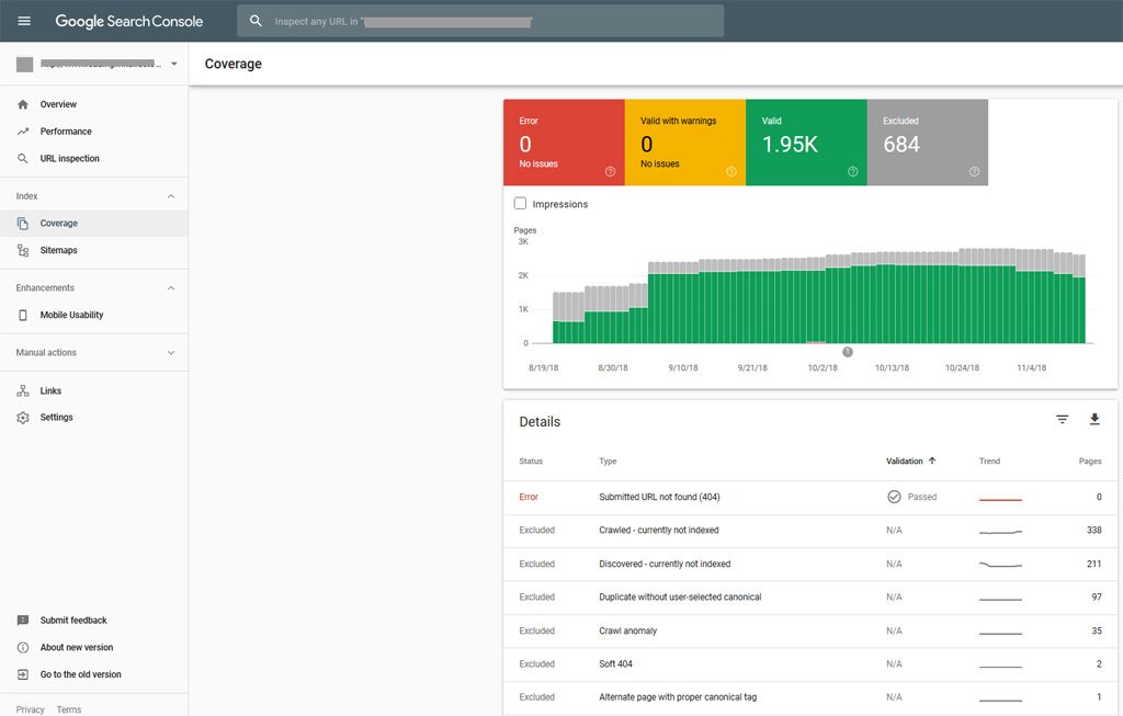 Google Search Console Coverage Section