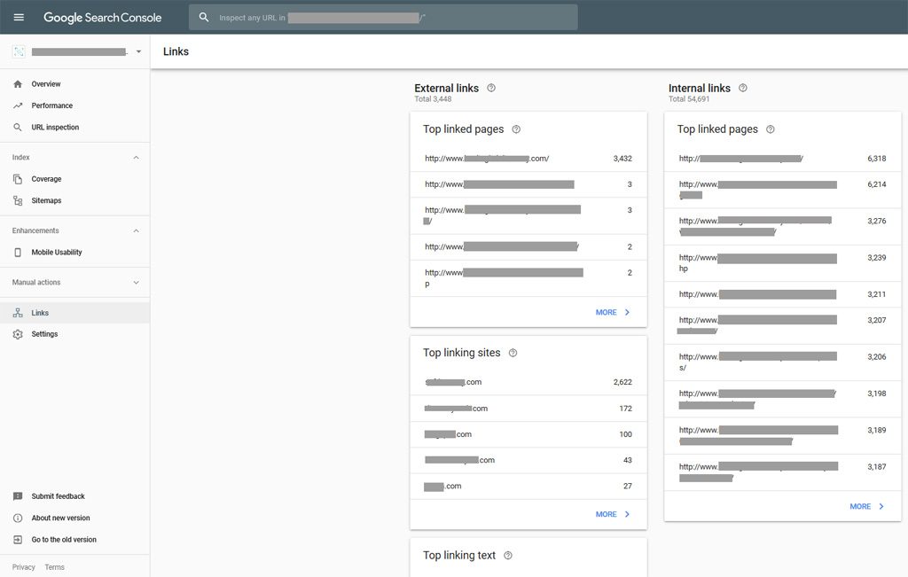 Google Search Console Links Section