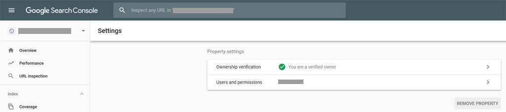 Google Search Console Settings Section