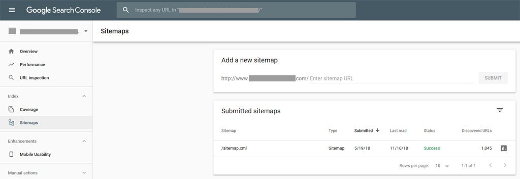 Google Search Console Sitemaps Section