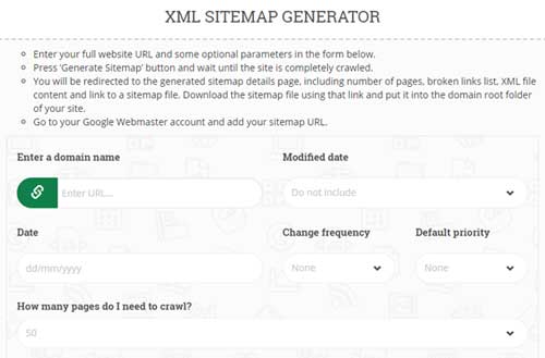 Small SEO Tools' XML Sitemap Generator