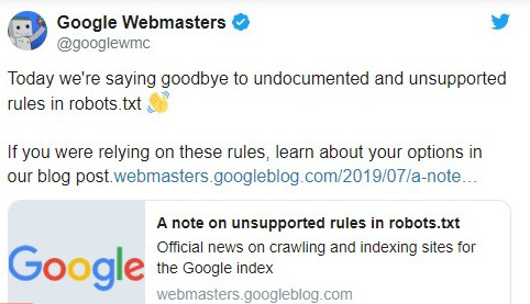 Google Announcement Regarding Robots.txt Noindex Update